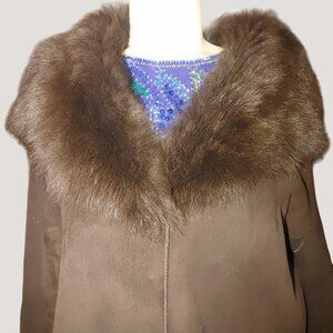 Olsen Europe Womens Lamb Fur Coat Size 10 Brown Shearling Button Closure Turkey
